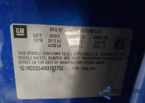 2017 Chevrolet Volt Lt from USA, damaged, VIN 1G1RC6S54HU182762